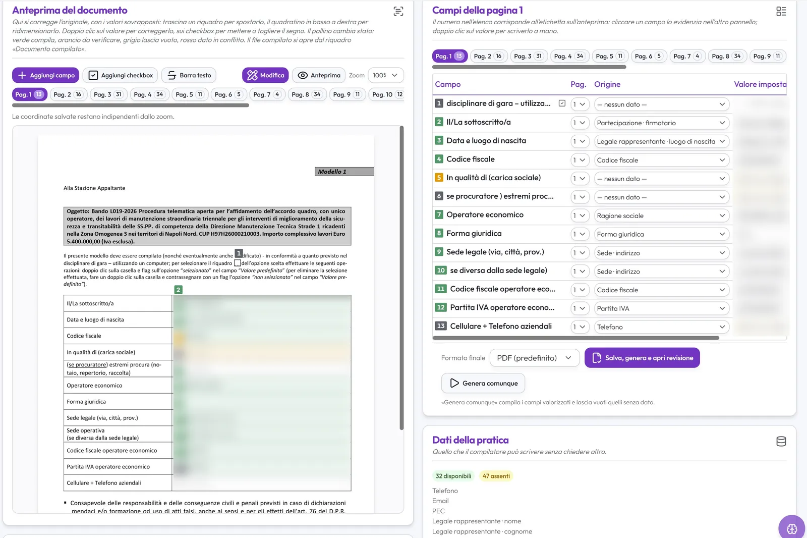 Compilatore di moduli: anteprima del modulo da compilare