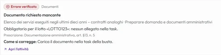 Un errore trovato dalla verifica finale con la correzione da fare